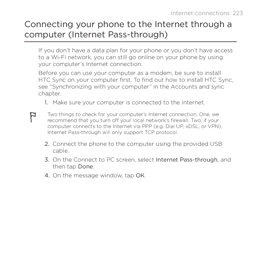 HTC Thunderbolt manual Internet connections  